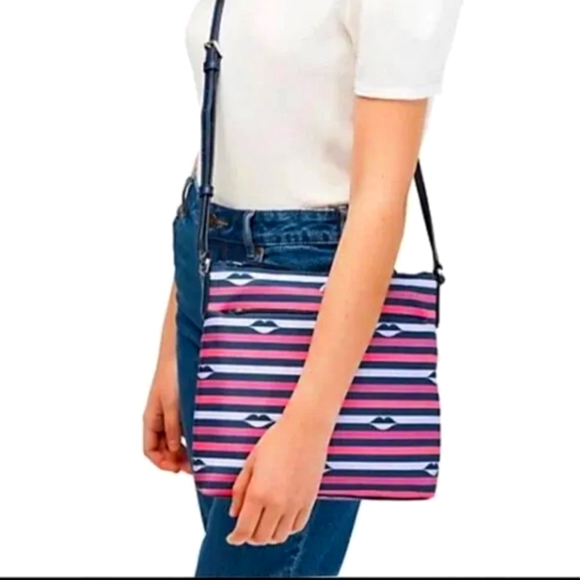 NEW Kate Spade New York Jae Pink Stripe Crossbody Bag Flat Purse Designer - Picture 1 of 12